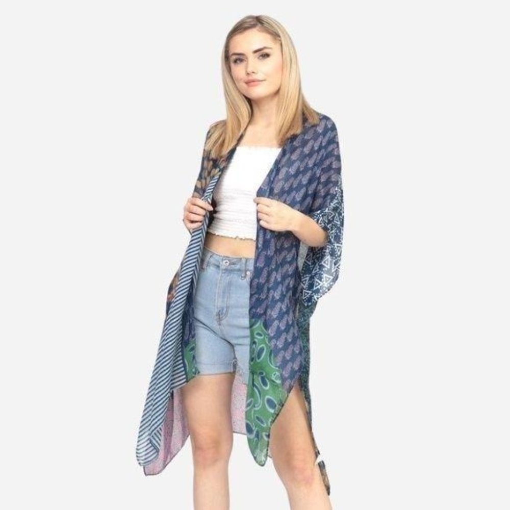 NEW Women's Lightweight Geometric Print Kimono - Picture 4 of 5